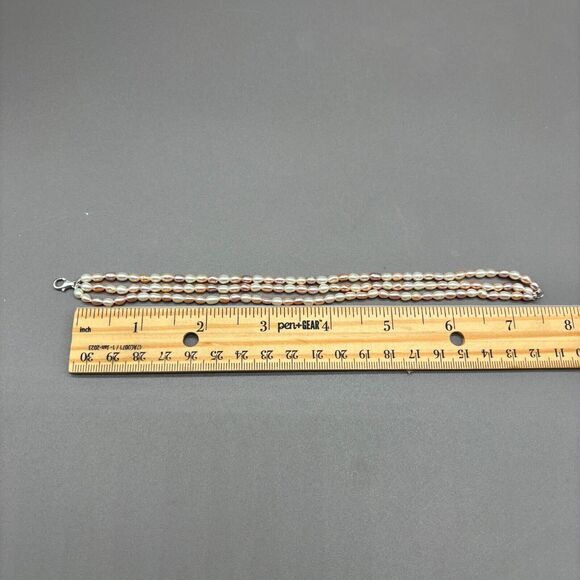 Vintage Freshwater Pearl Bracelet Multi Strand 925 Sterling Silver Clasp 7.5" - Picture 4 of 5